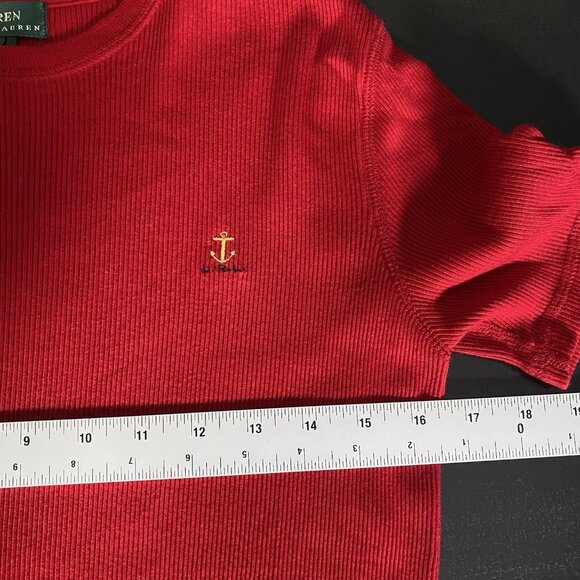 Vintage Ralph Lauren T Shirt S Embroidered Anchor Crest Logo Nautical Preppy Red - Picture 8 of 9